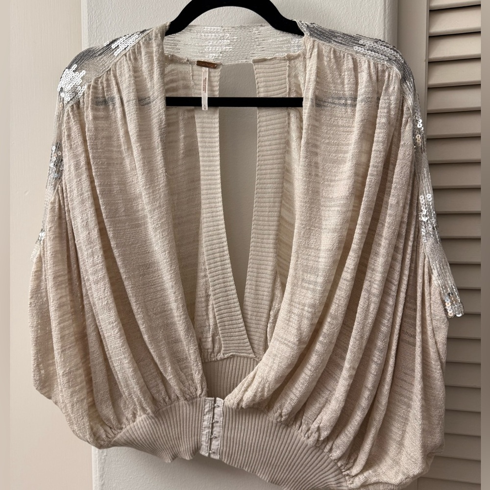 Free People off white/cream sequined Xanadu Shrug Sweater